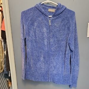 #139 croft & barrow Blue Chenille Zip Hoodie Sweater Sz Medium
